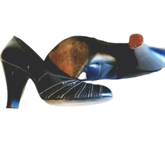 Navy Blue 1950s Vintage Super High Heel Pumps Shoes With Rounded Toes 5 1/2 - Picture 4 of 5